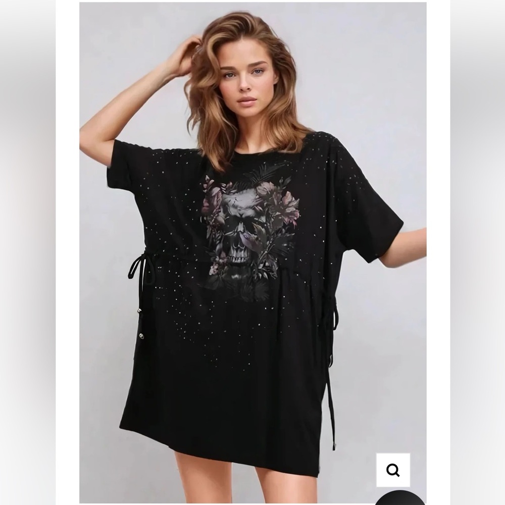 NWT - Religion - TOPAZ DRESS BOTANICAL SKULL BLACK